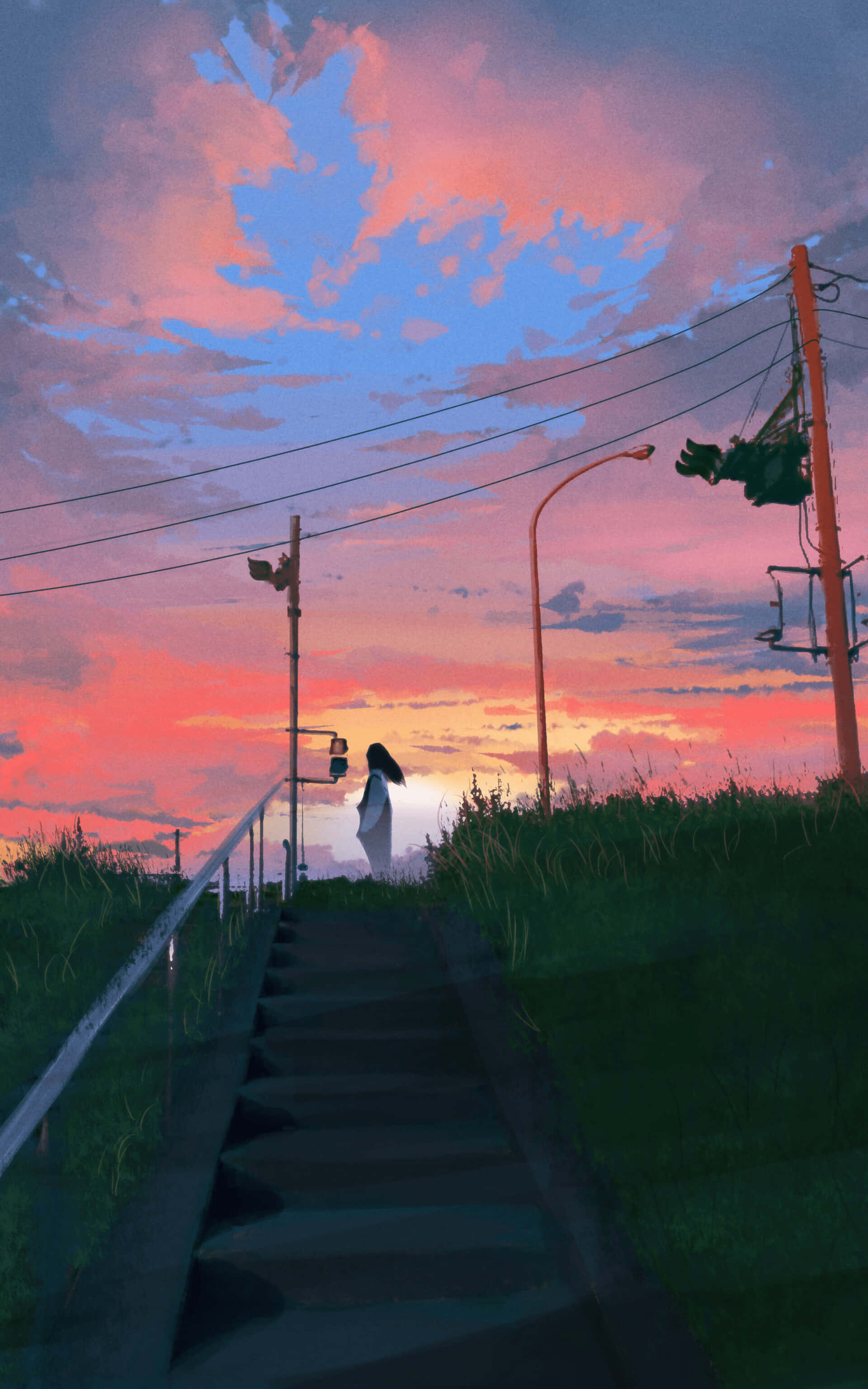 Babae Anime Sunset Art Portrait Wallpaper