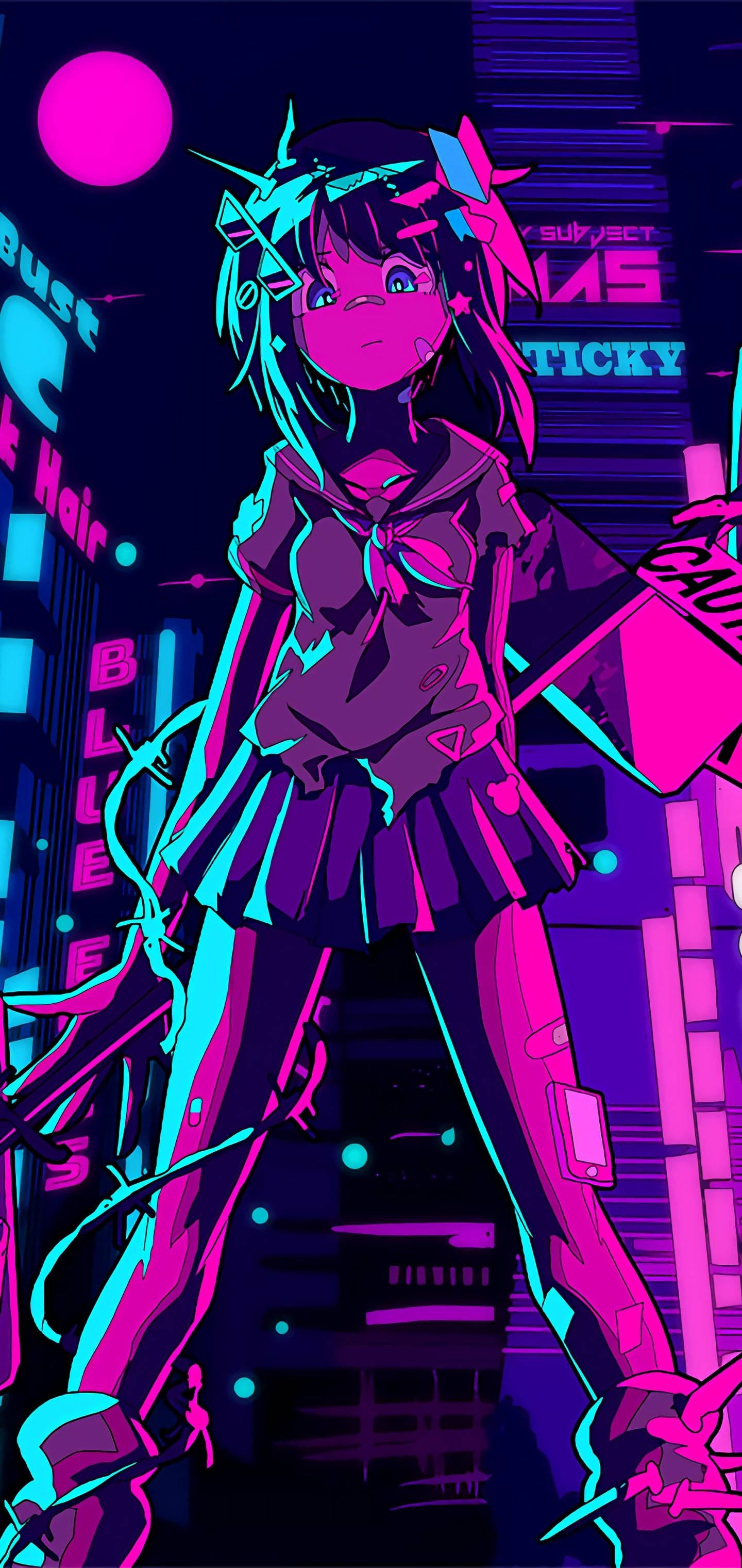 Babae na Anime na Aesthetic na Kulay Lila Wallpaper