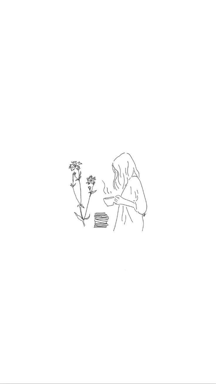 Babae na May Hawak na Tasa ng Kape, Minimalistang Estetiko Wallpaper