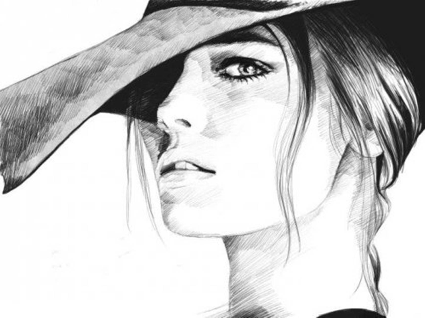 Babae na May Sombrero na Astig na Guhit Wallpaper