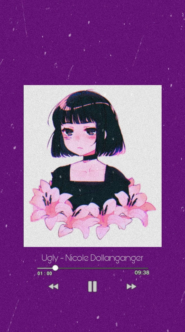 Babae sa Anime na Malungkot na Aesthetic na Lila Wallpaper