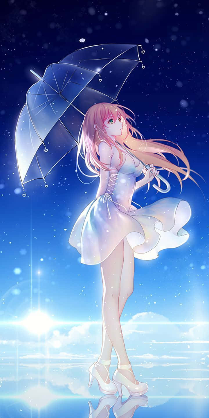 Babae sa Anime na may Transparent na Payong para sa iPhone 12 Wallpaper