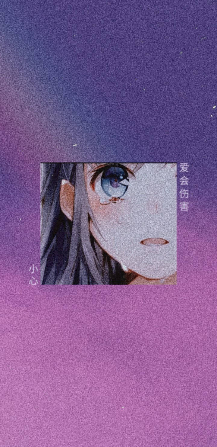 Babae sa Anime na Malungkot na Aesthetic na Kulay Lila at Rosas Wallpaper
