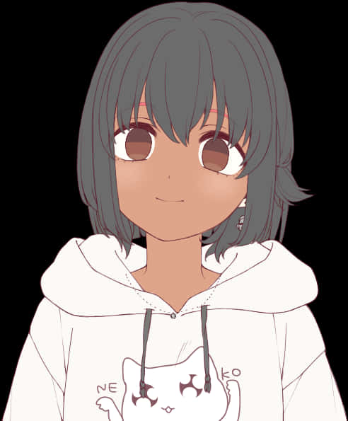 Babaeng Anime na Naka-White Hoodie Wallpaper