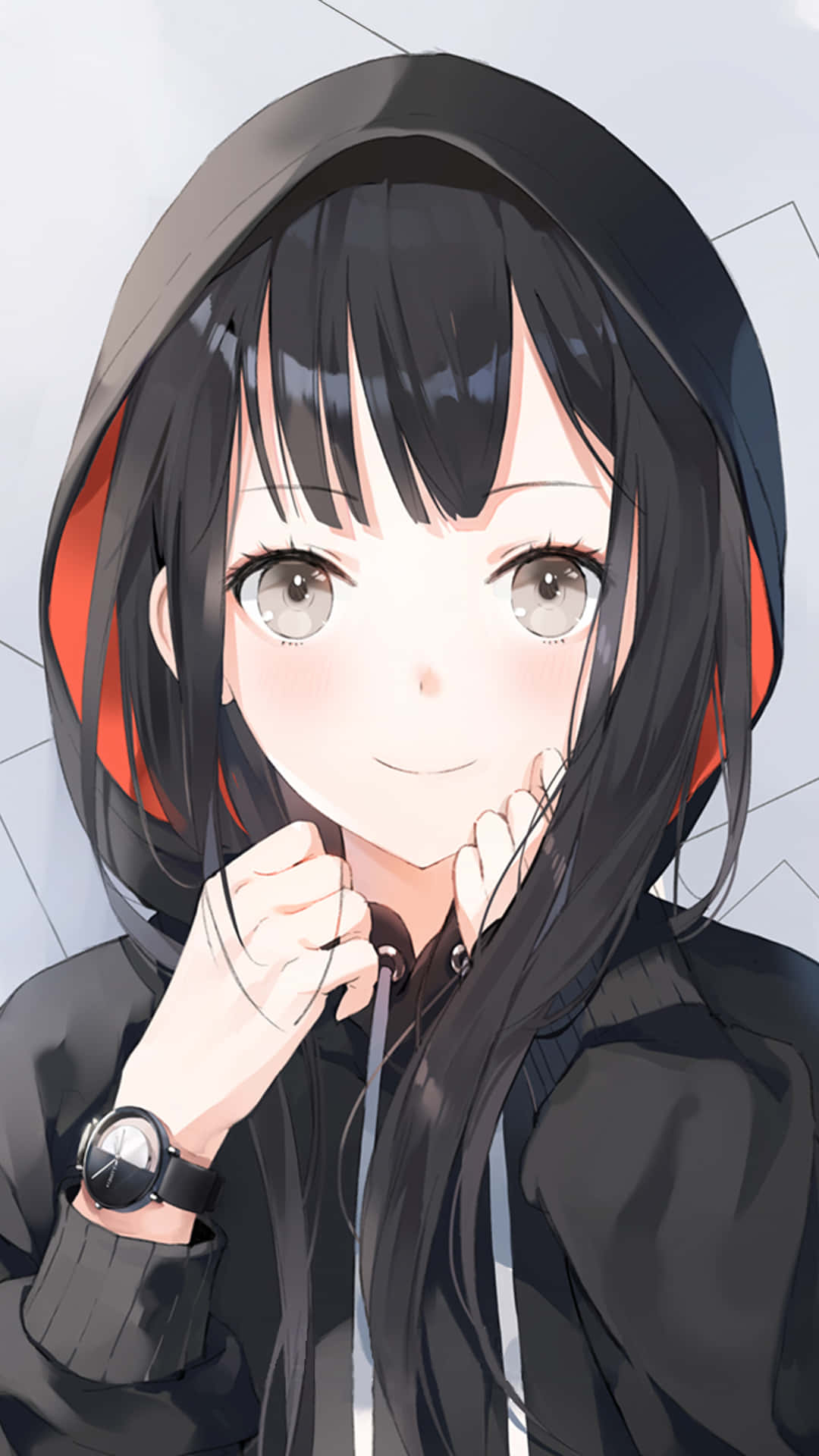 Babaeng Anime na Naka-Stylish na Hoodie Wallpaper