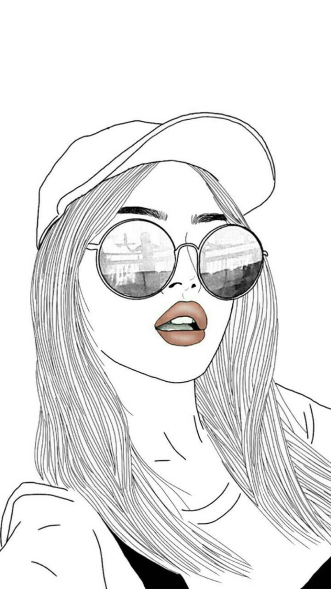 Babaeng Baddie Cartoon na May Cap at Shades Wallpaper