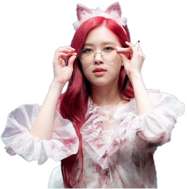 Babaeng Kpop Star na May Pulang Buhok, Tainga ng Pusa, at Salamin Wallpaper