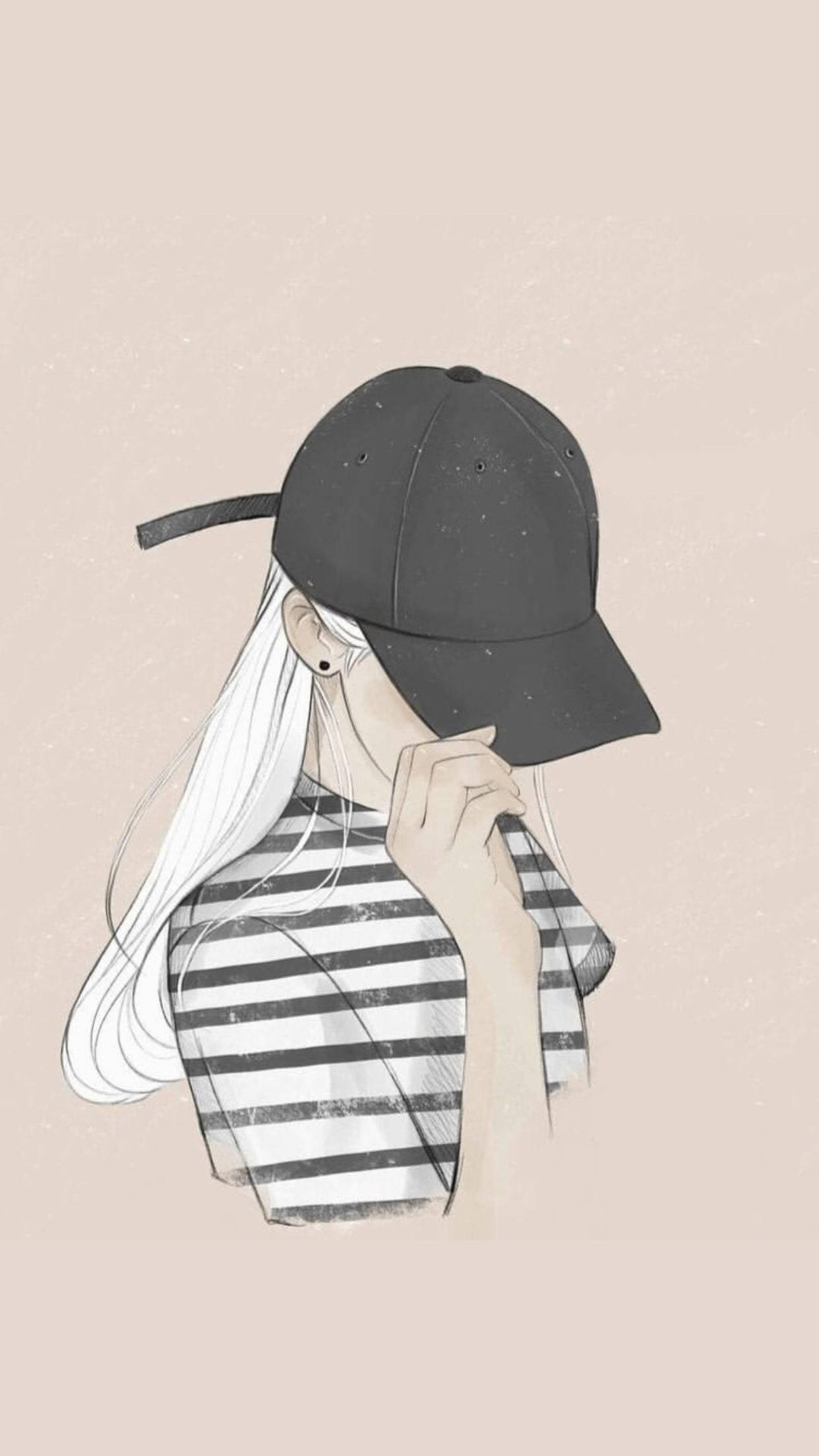 Babaeng May Cap na Aesthetic Sketches Wallpaper