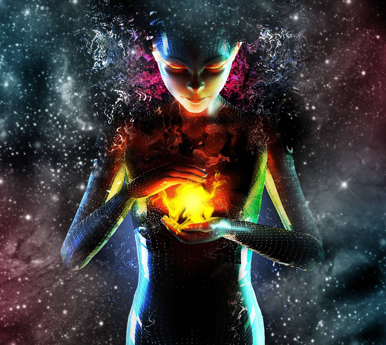 Babaeng May Espiritwal na Estetika na May Apoy Wallpaper