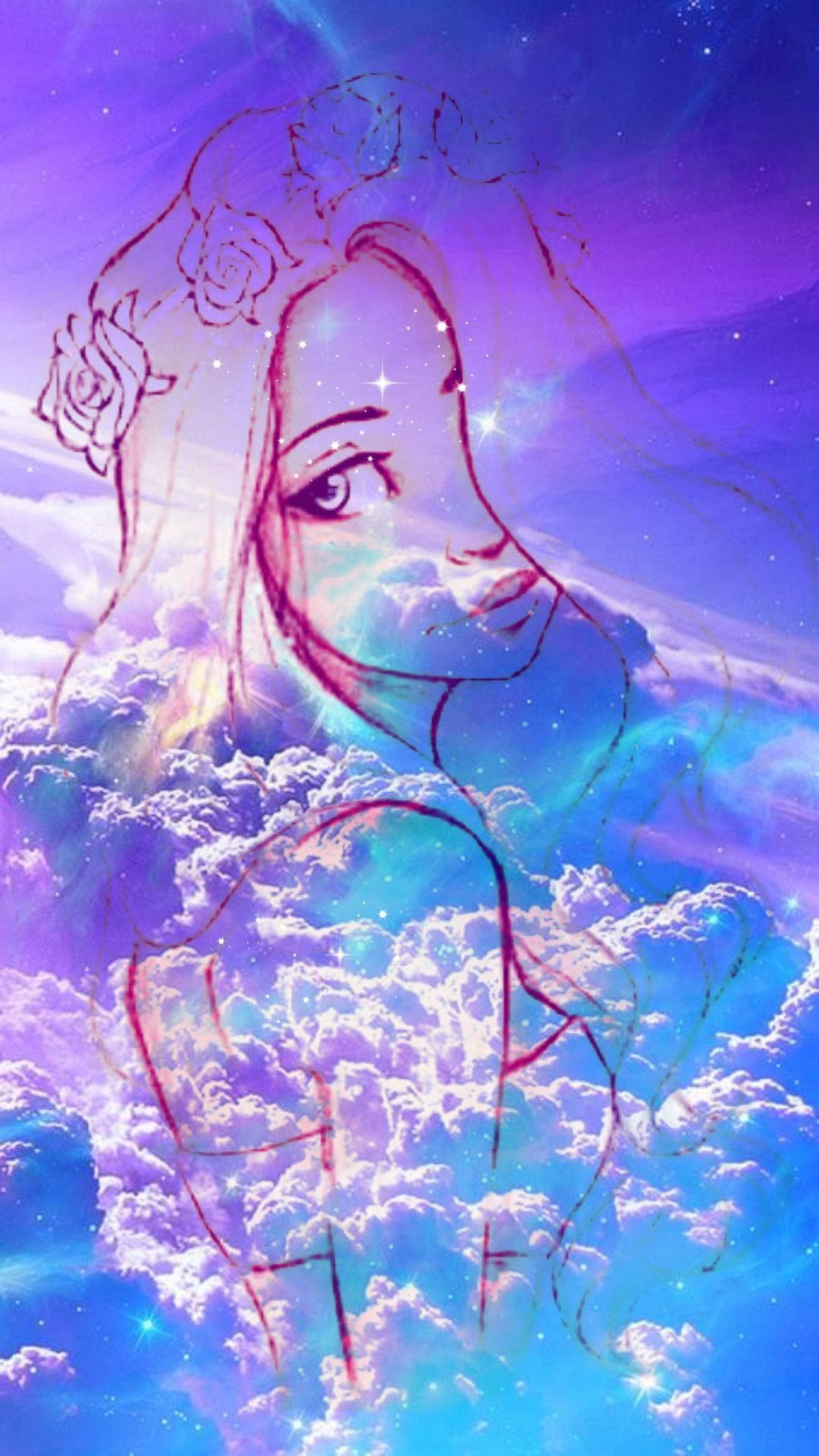 Babaeng Naka-overlay sa Cute na Galaxy Wallpaper