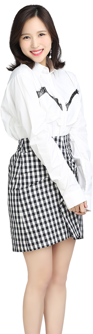 Babaeng Nakangiti na Nakasuot ng Puting Blusa at Palda na May Checkered Wallpaper