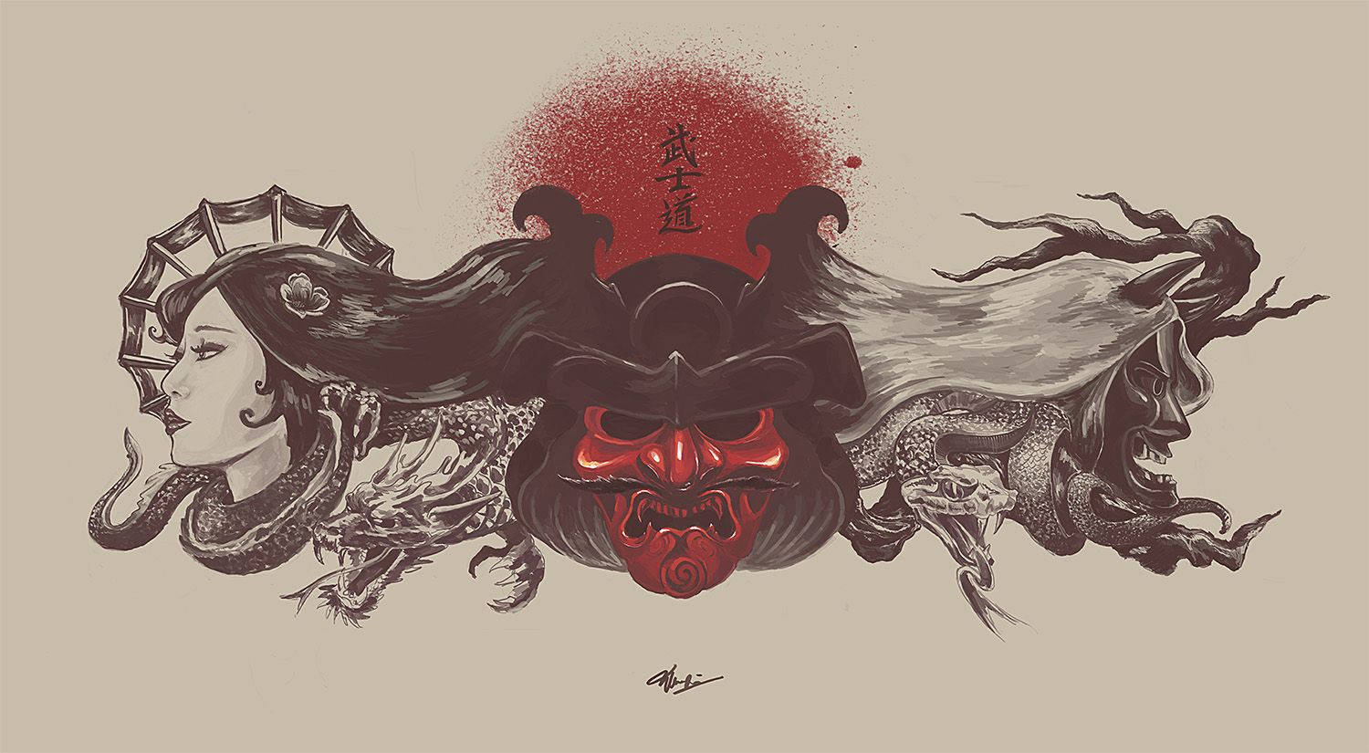 Babaeng Samurai Hapon at Demon Wallpaper