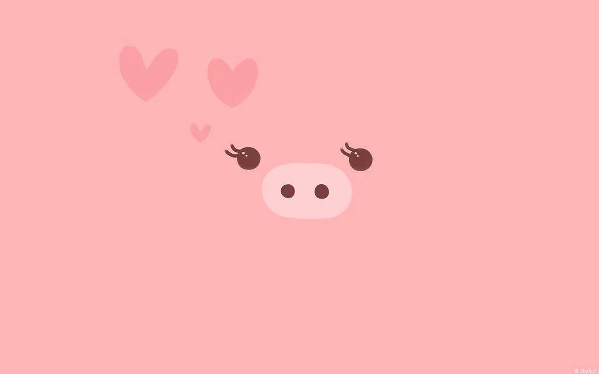 Baboy na Cute na may Pusong Pink Wallpaper