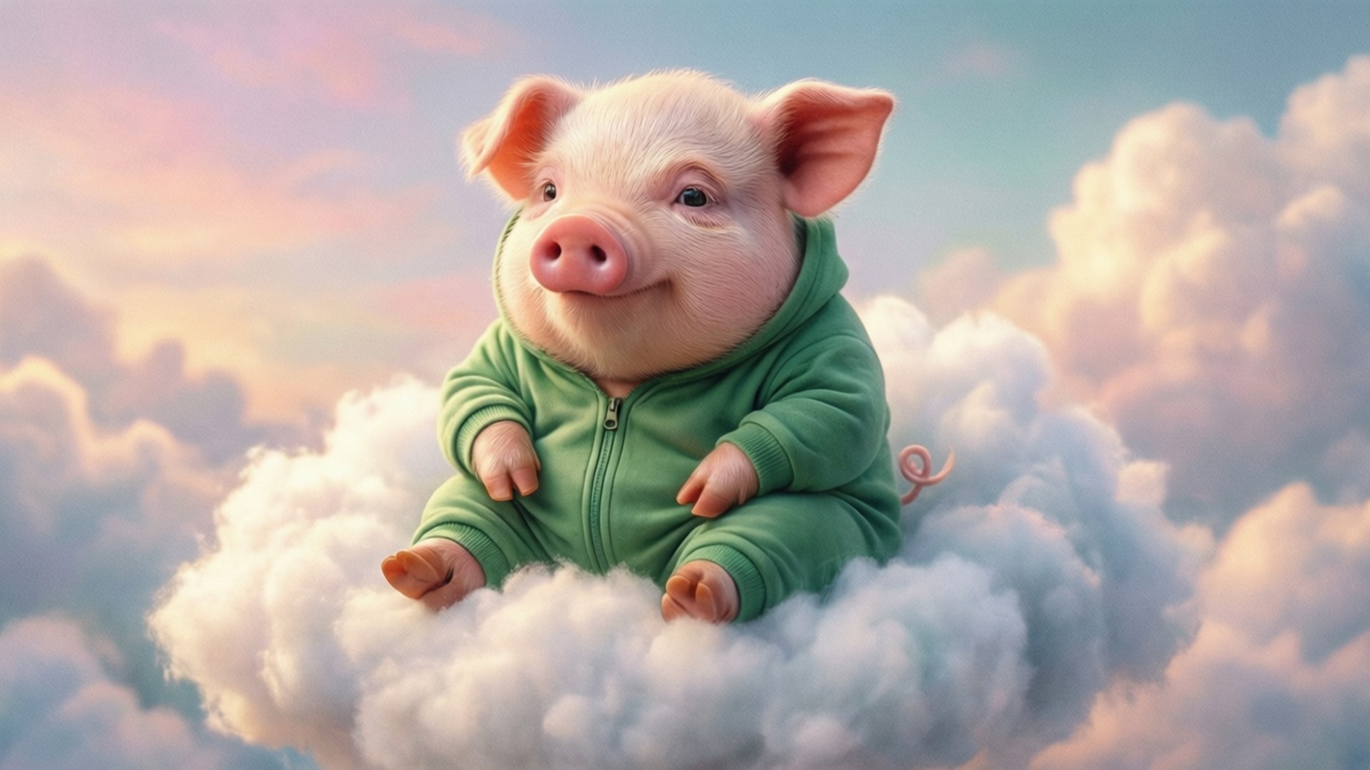 Baboy na Nakasuot ng Onesie sa Ulap Wallpaper
