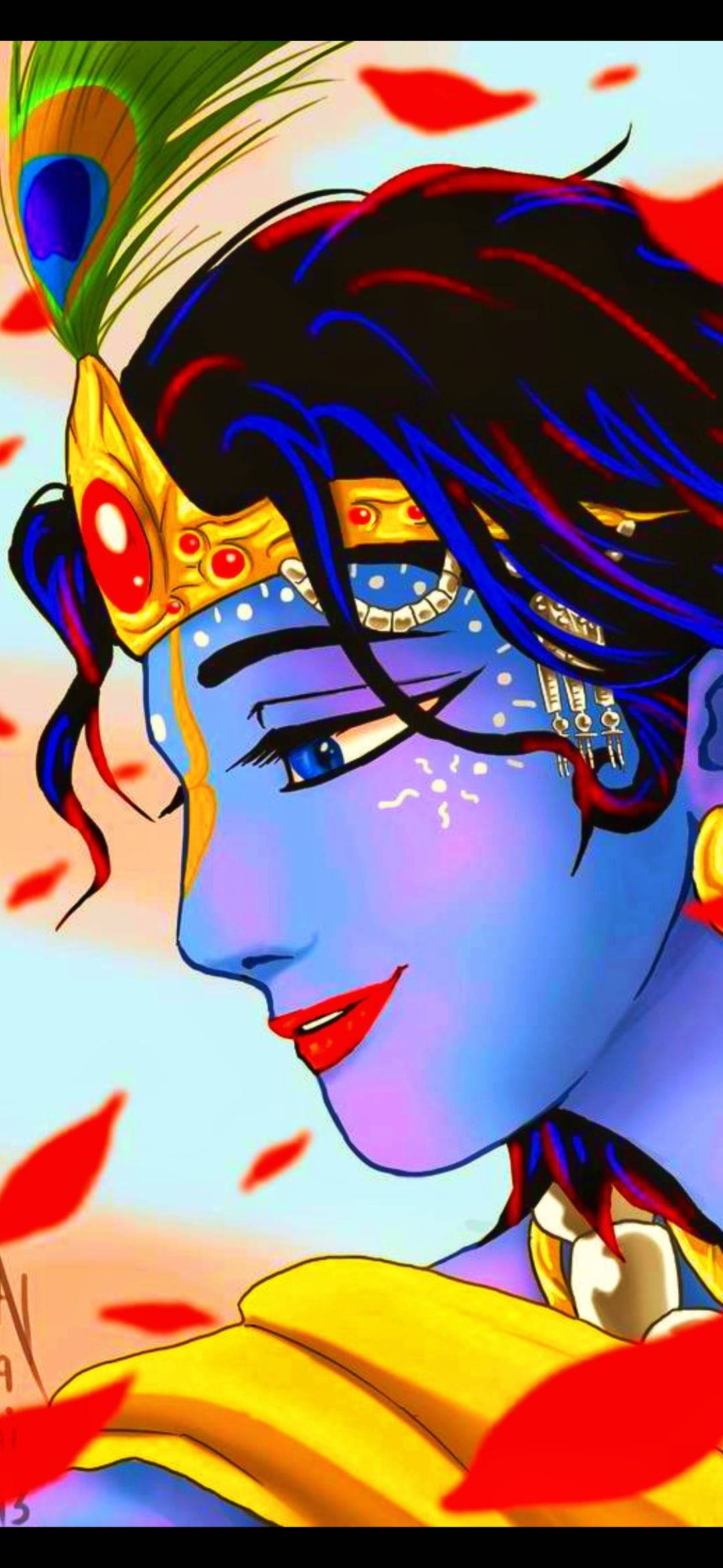 Baby Krishna HD Colorful Drawing Wallpaper