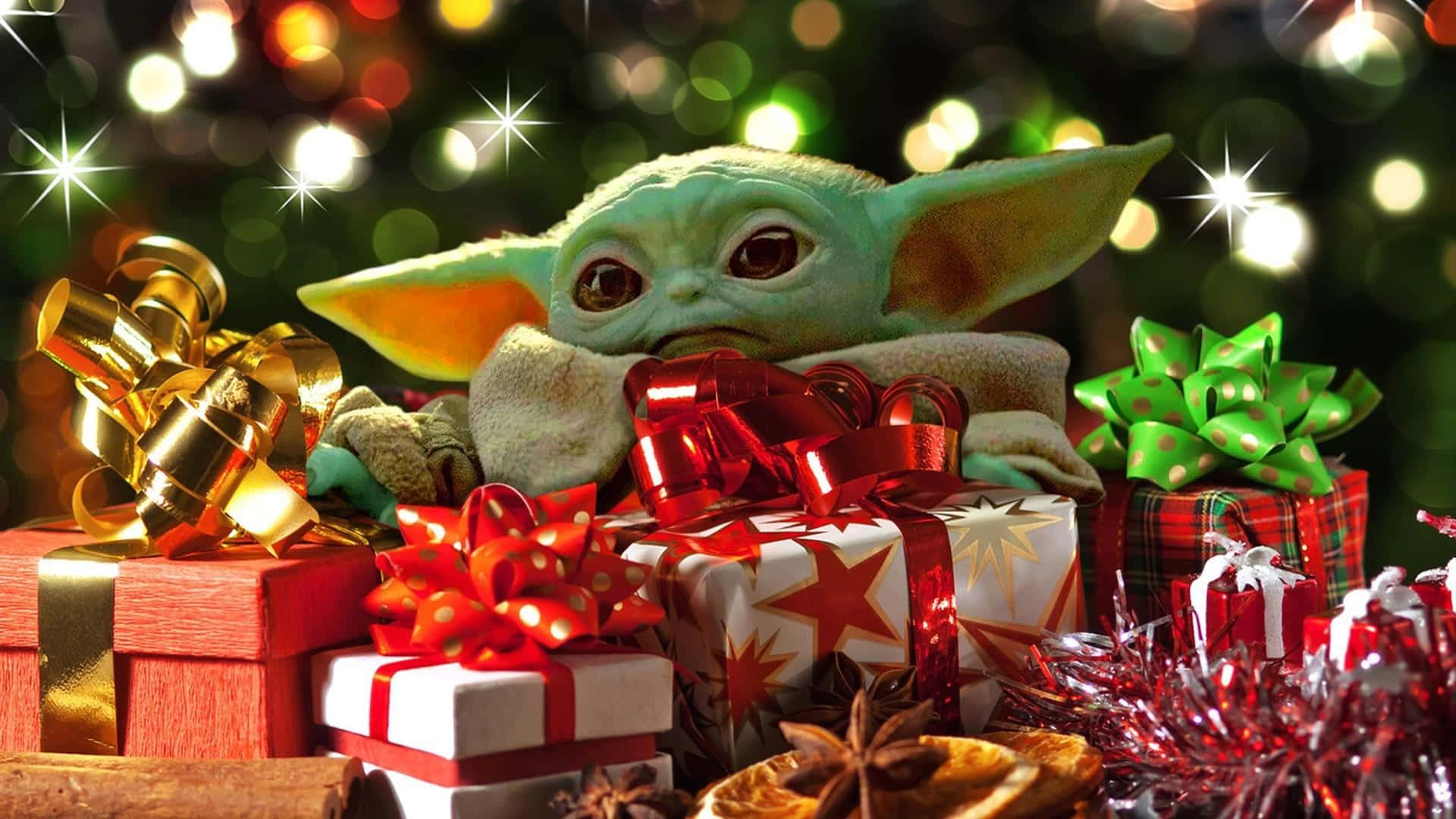 Baby Yoda Mga Regalo sa Pasko Wallpaper