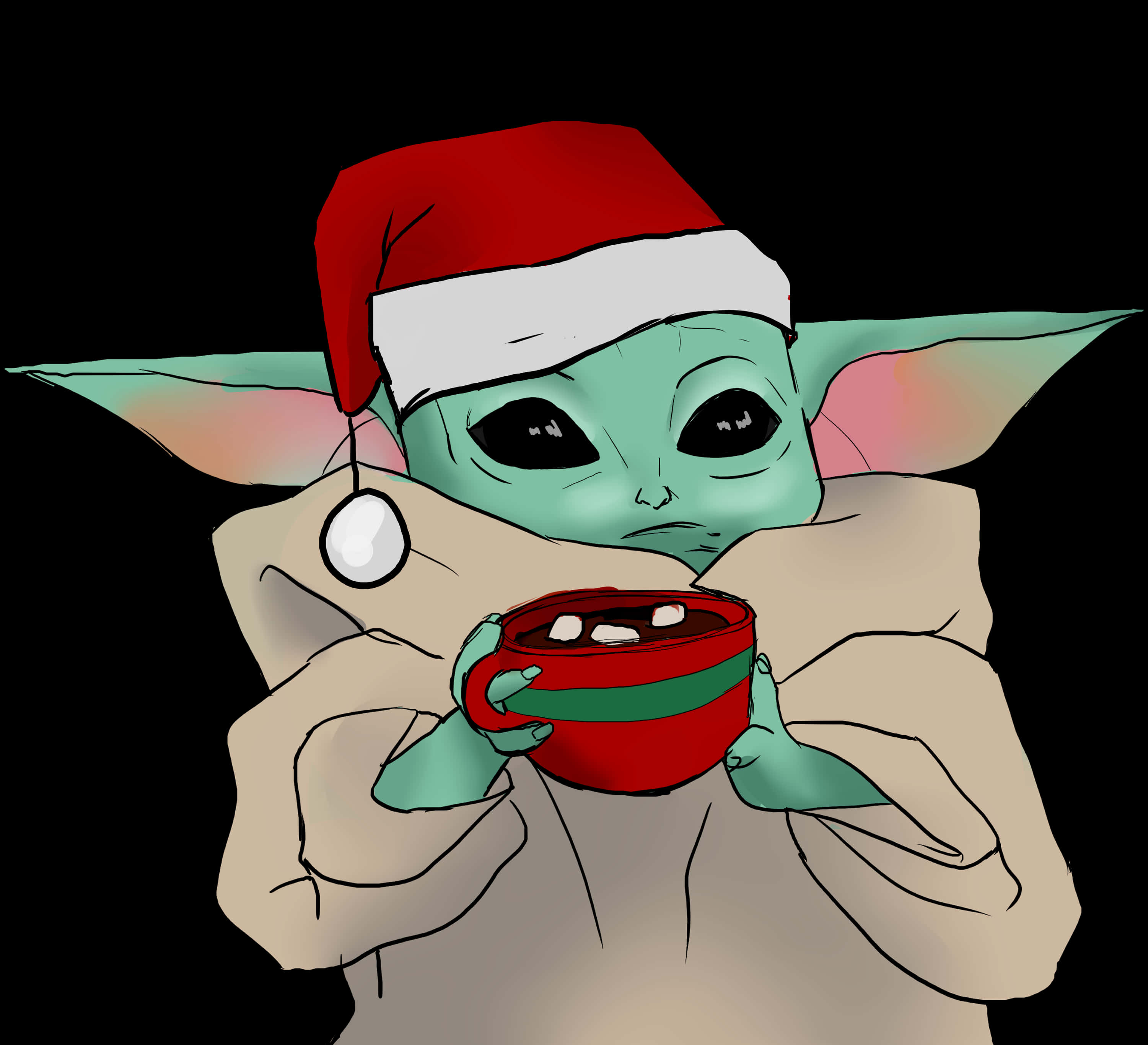 Baby Yoda na may Mug sa Pasko Wallpaper