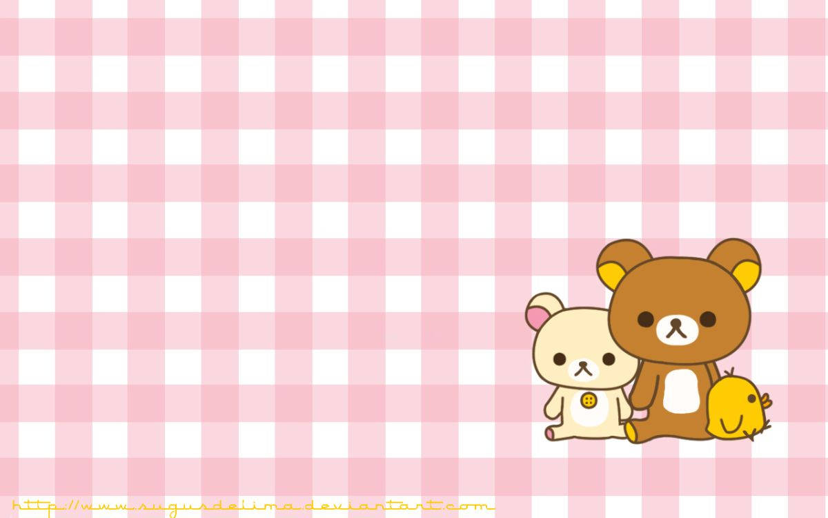 Background na Pink at Checkered kasama sina Rilakkuma at Mga Kaibigan Wallpaper