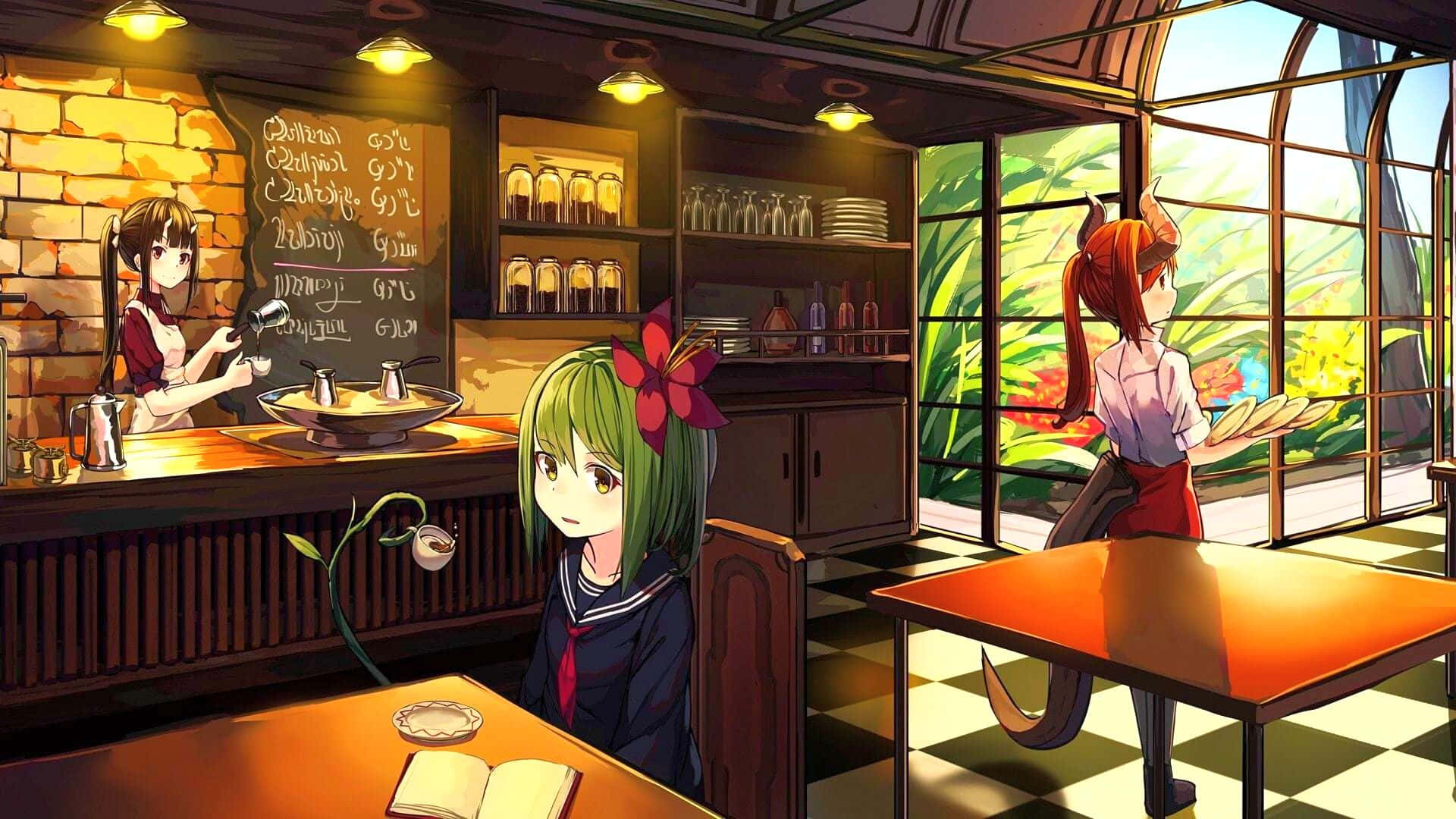 Background ng Anime Café ng Estudyante Wallpaper