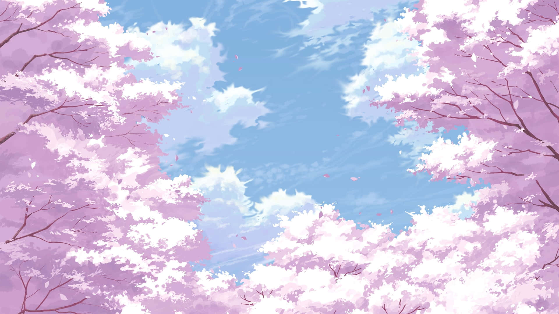 Background ng Anime Cherry Blossom Sky Clouds Wallpaper