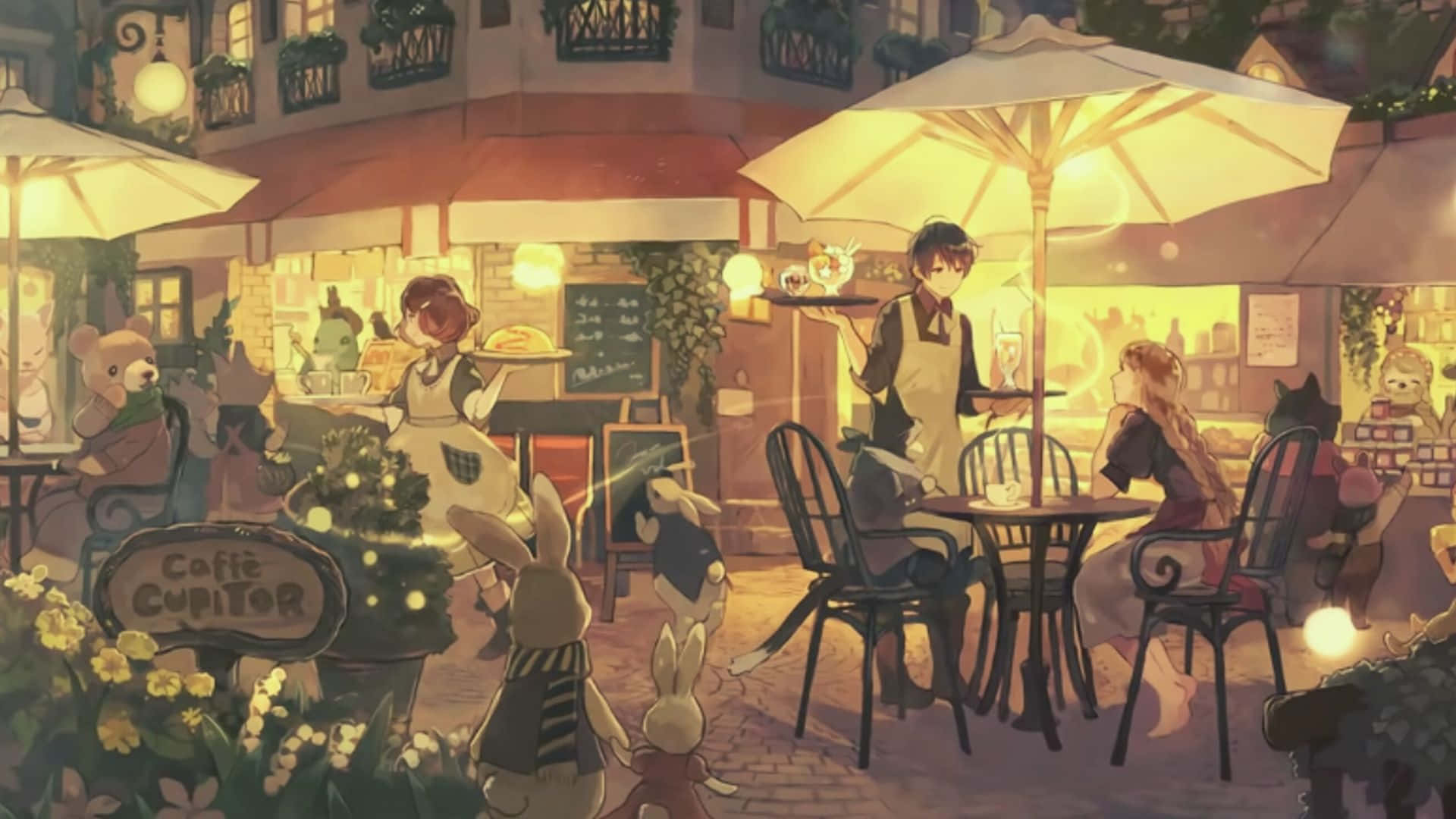 Background ng Anime Open Cafe Wallpaper