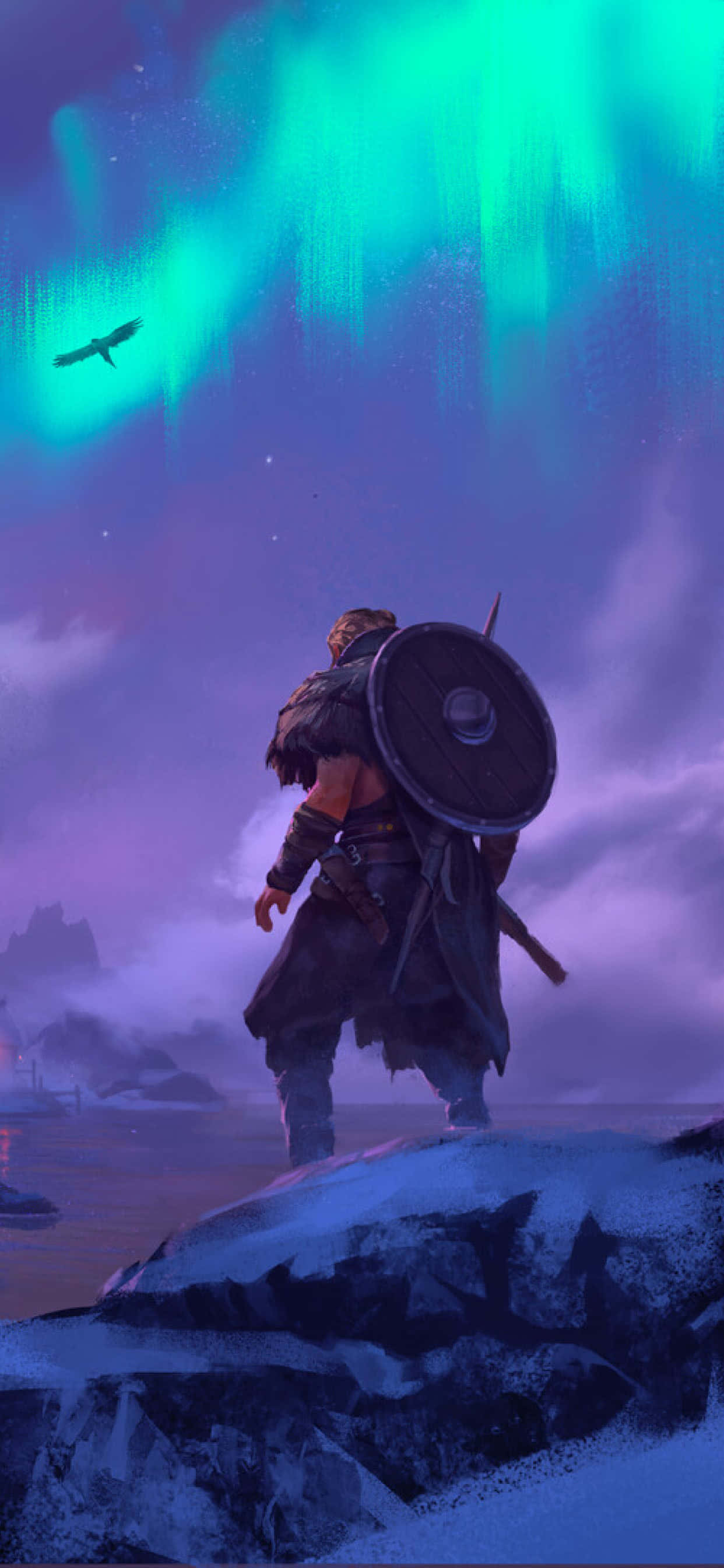 Aurora Borealis iPhone Xs Max Assassin's Creed Valhalla Background Wallpaper