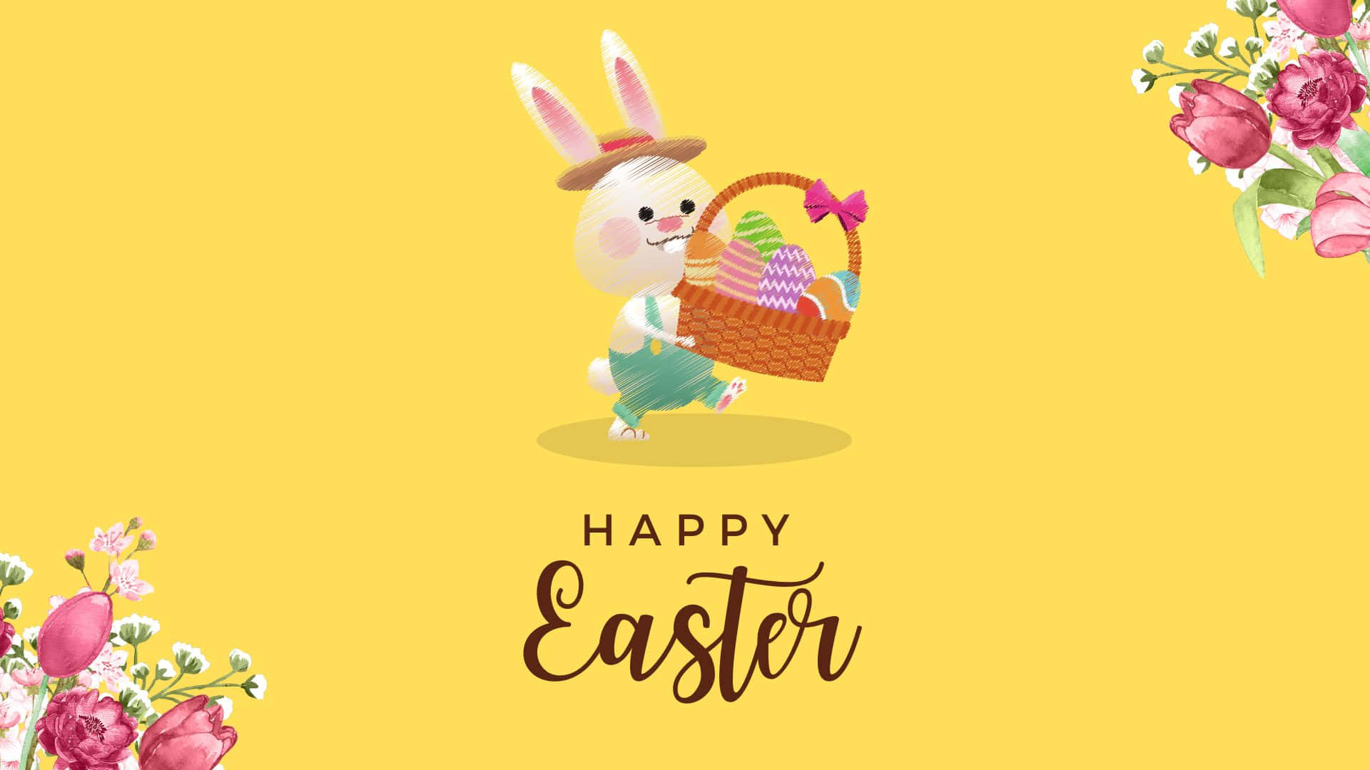 Background ng Easter na may Kunehong May Hawak na Basket ng Itlog Wallpaper