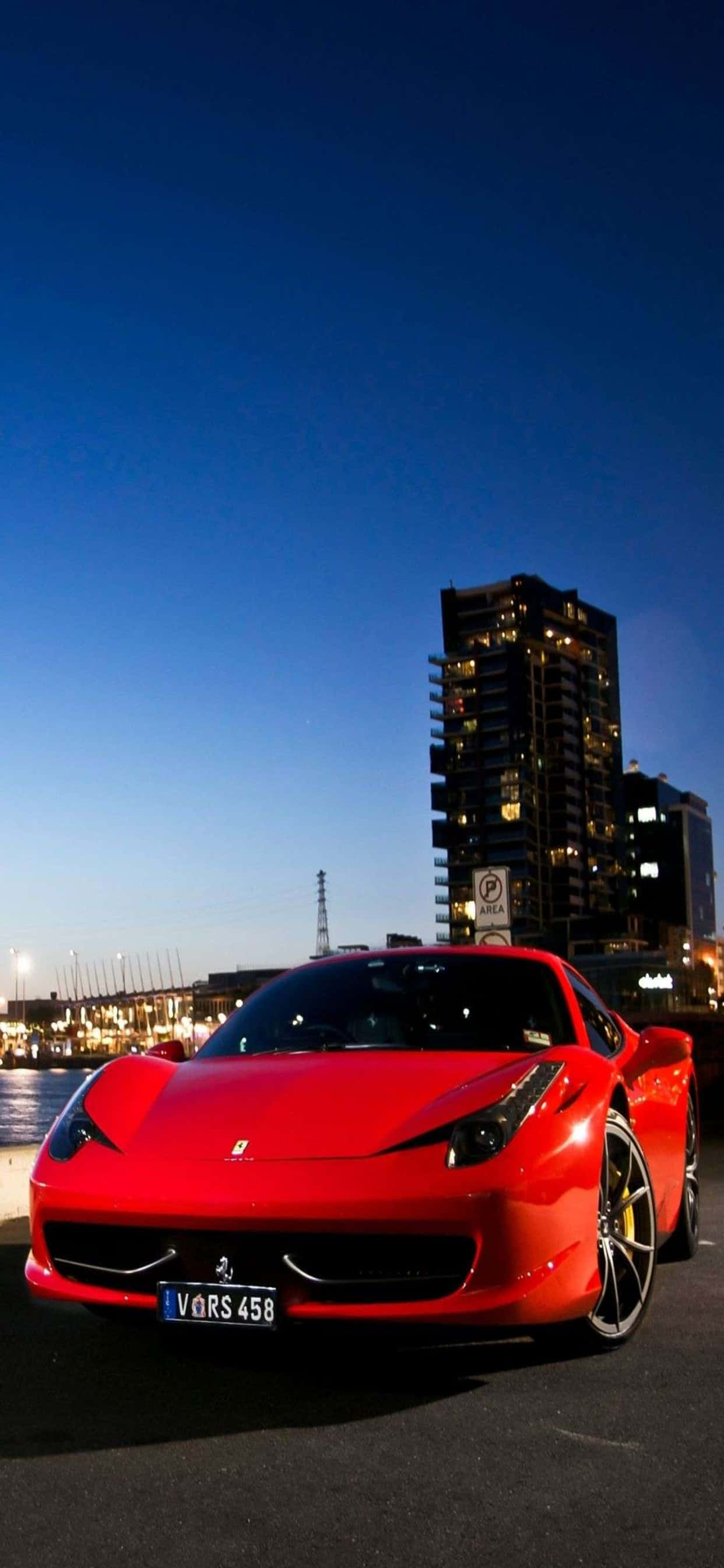 Background ng iPhone Xs Max Ferrari Makintab na Pula na Ferrari 458 Wallpaper