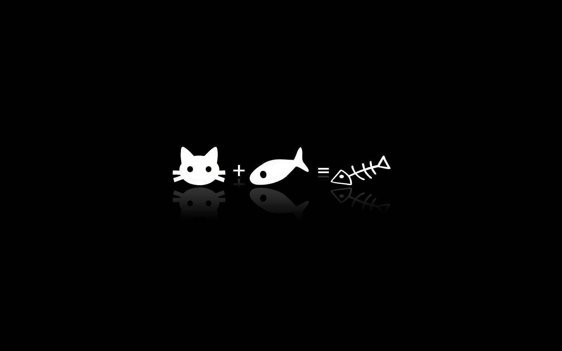 Background ng Laptop na Itim at Puti na Estetiko ng Pusa at Isda Wallpaper