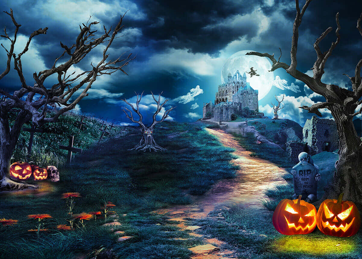 Background ng mga Kalabasa sa Halloween sa Tabi ng Daan Wallpaper