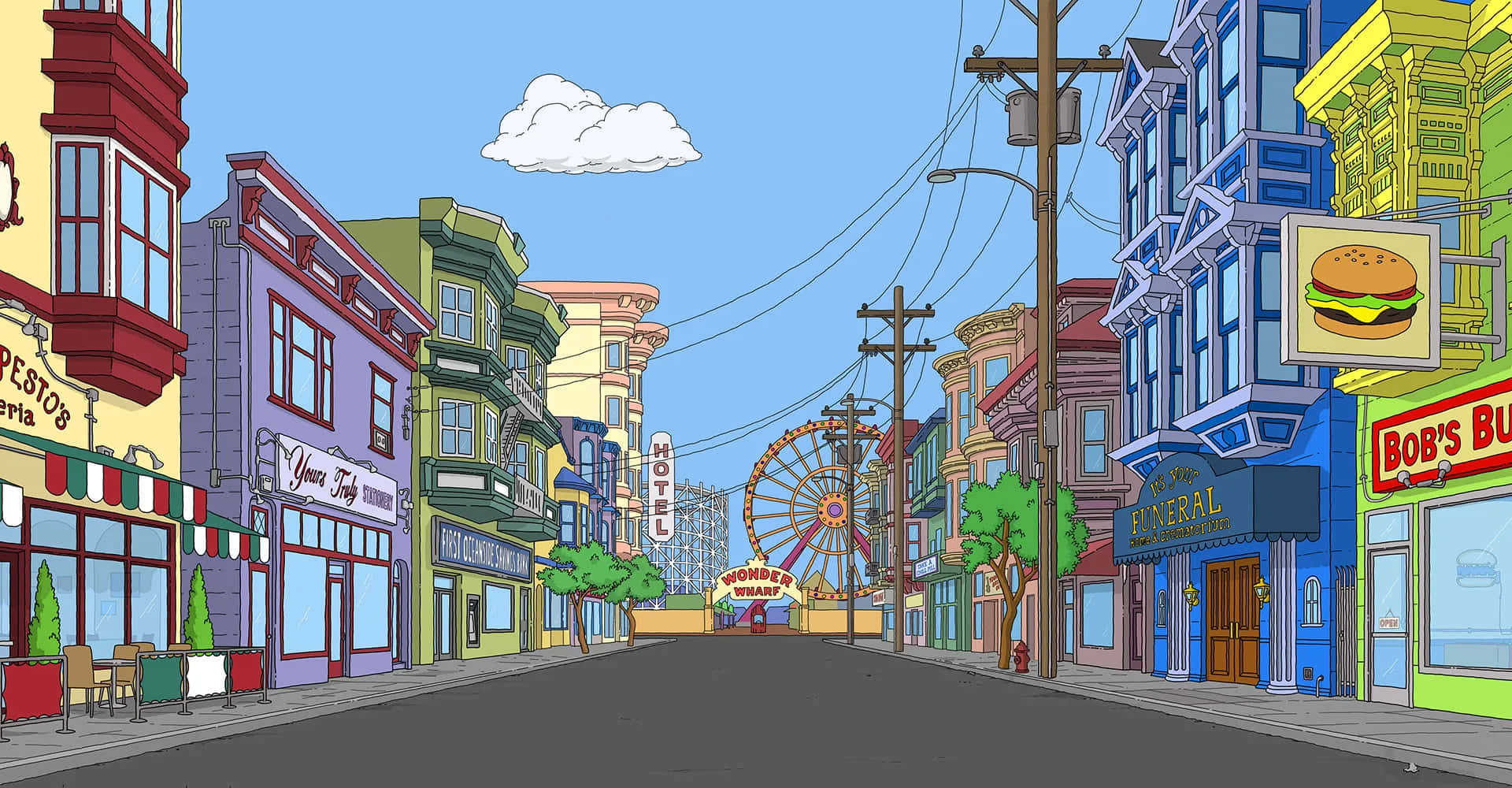 Background ng Ocean Avenue Street ng Bob's Burgers Wallpaper