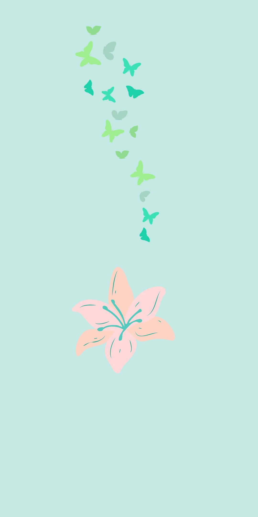 Background ng Pixel 3 ng Minimalistang Rosas na Bulaklak at mga Paru-paro Wallpaper