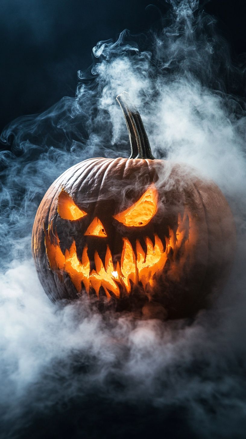 background ng produktong halloween na may pumpkin 3D taglagas platform smoke stage Wallpaper