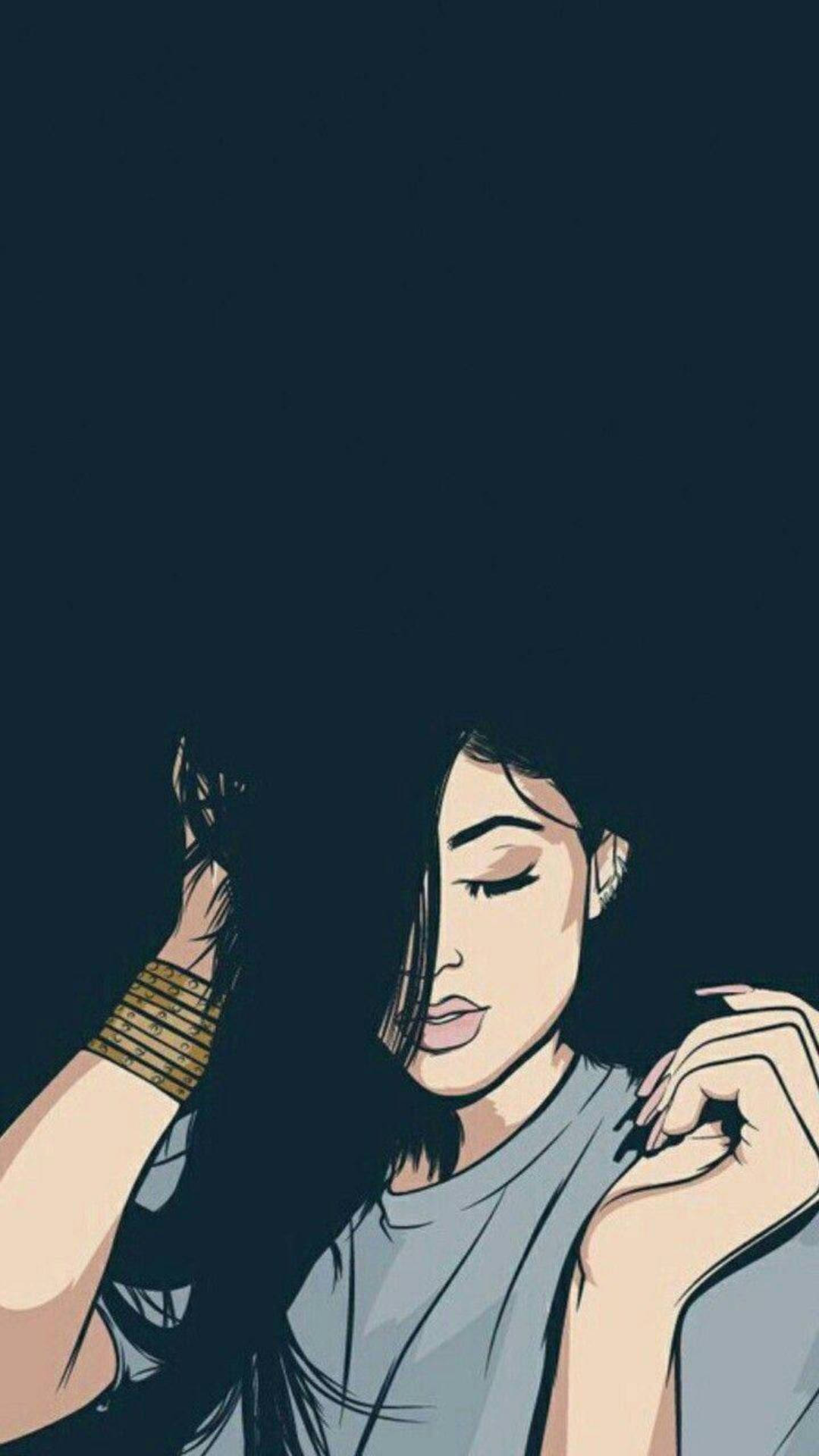Baddie Cartoon Girl na May Magulong Buhok Wallpaper