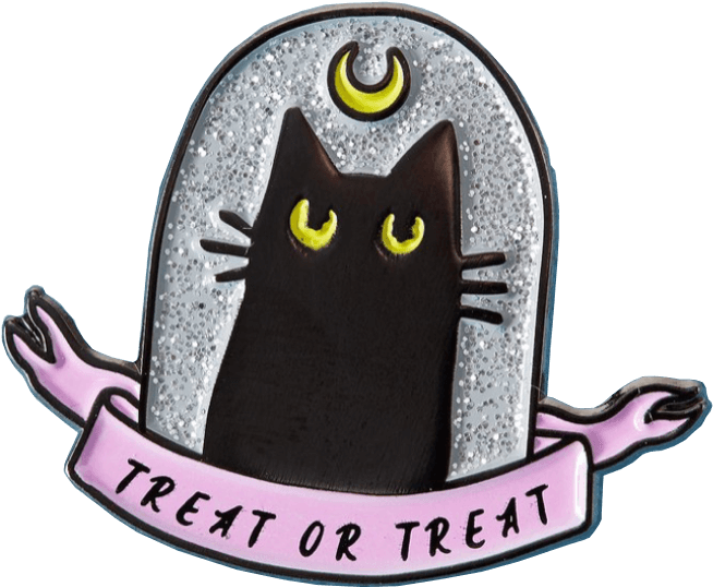 Badge ng Halloween na Itim na Pusa na Treat or Treat Wallpaper