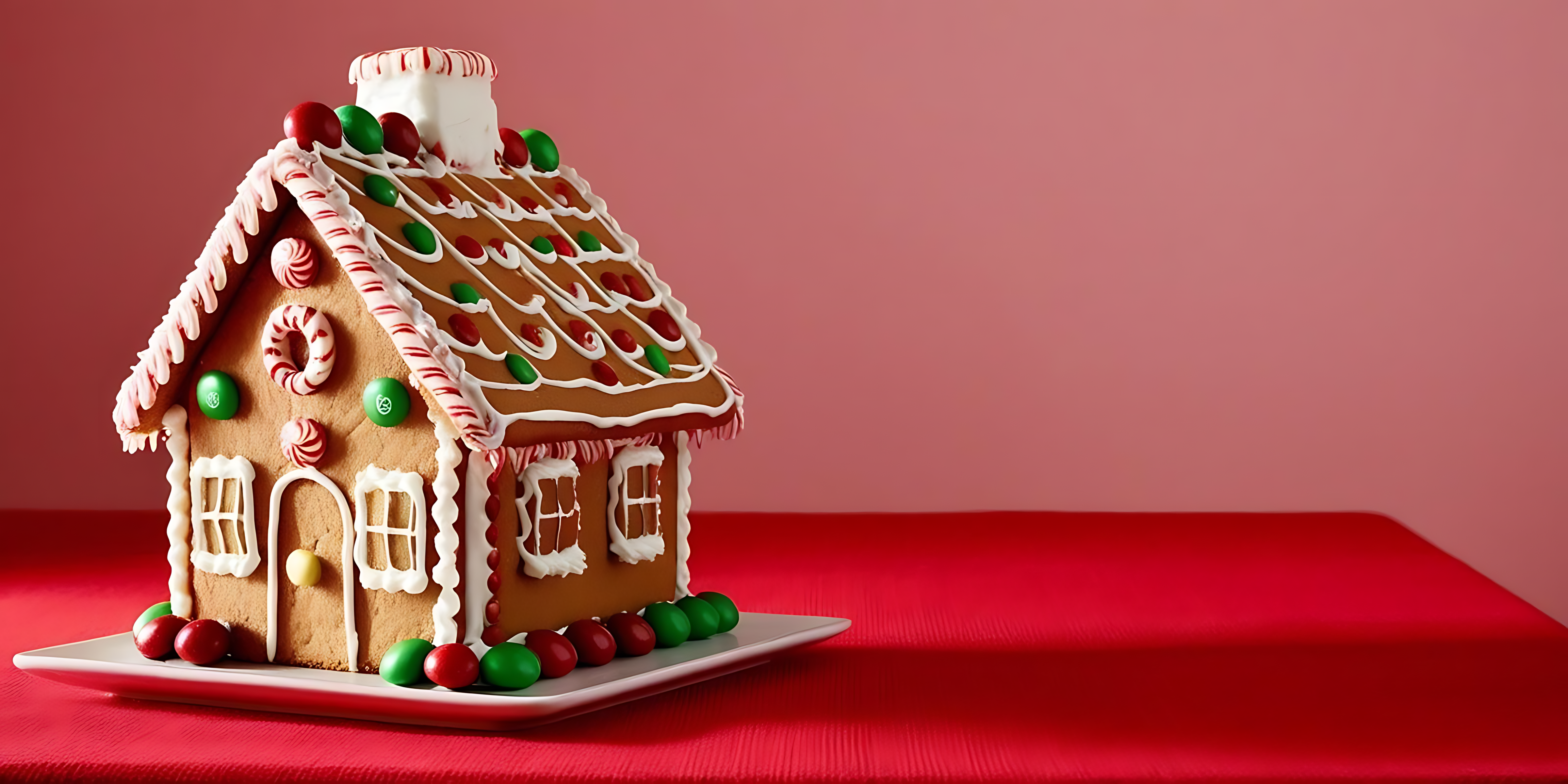 Bahay gingerbread na may pulang background Wallpaper