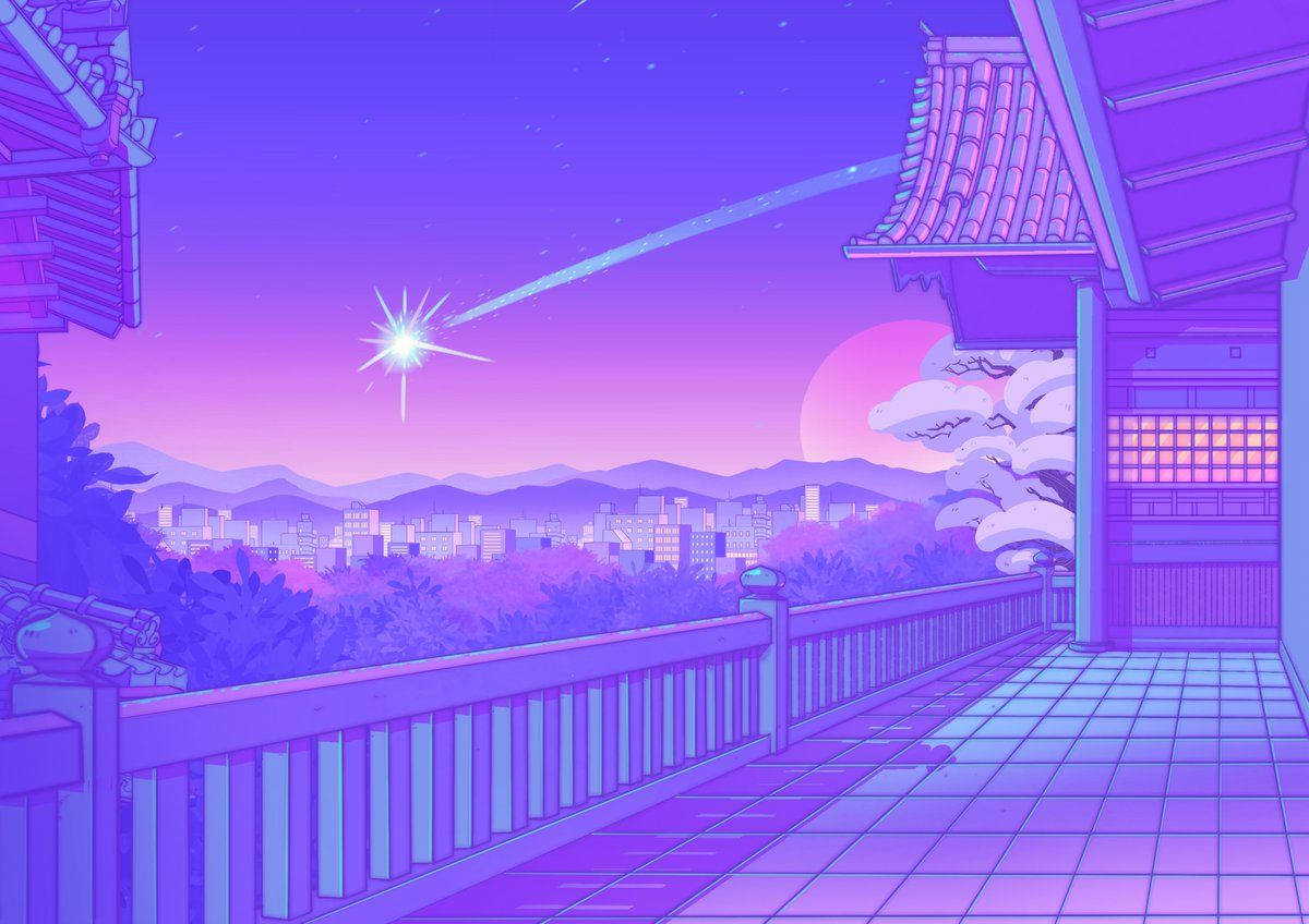 Bahay na Lila na May Nagniningning na Bituin Wallpaper