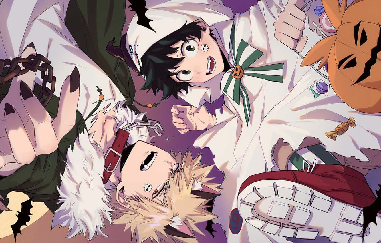 Bakugo at Izuku Midoriya My Hero Academia Kasuotan sa Halloween Wallpaper
