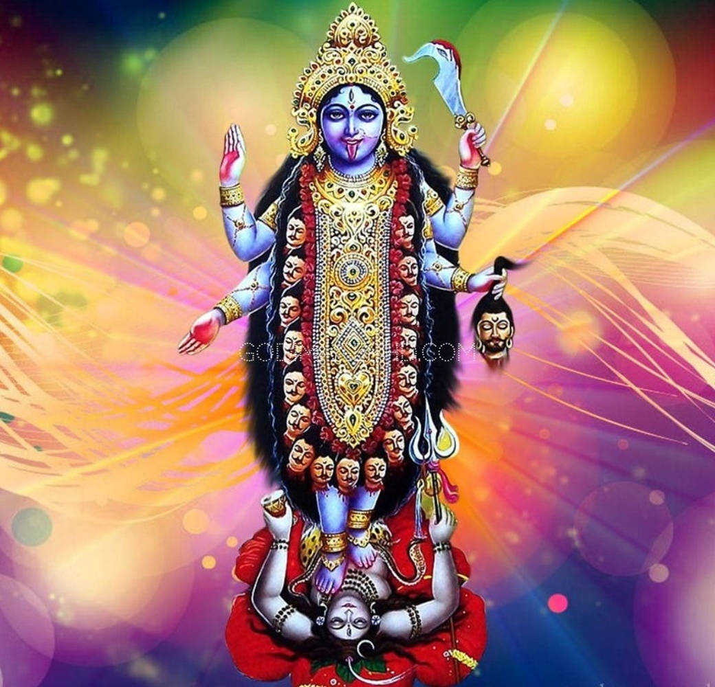 Banal na Sayaw ni Maa Kali kay Lord Shiva - Isang Makulay na Aesthetic Wallpaper