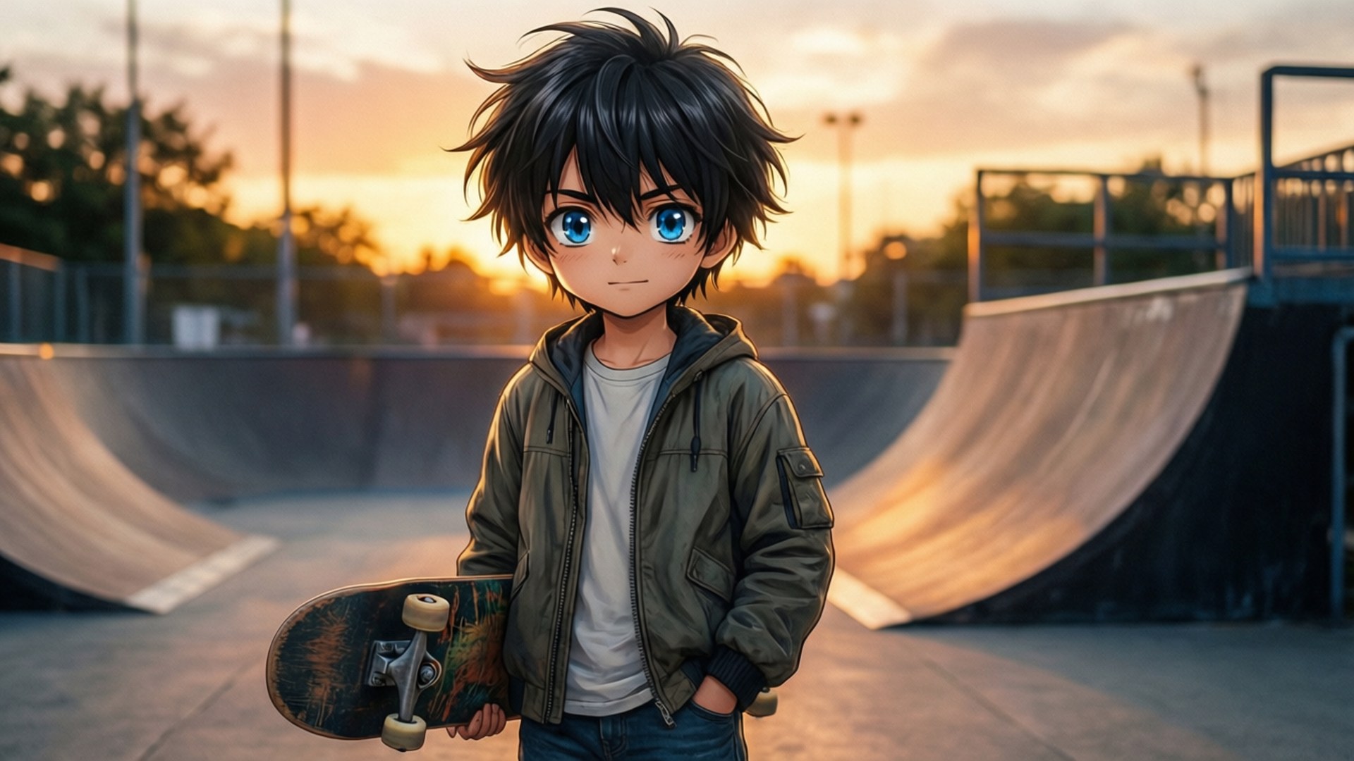 Batang Skateboard sa Paglubog ng Araw Wallpaper