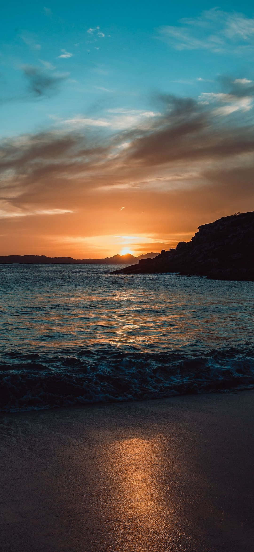 Beach During Sunset Phone Background Wallpaper