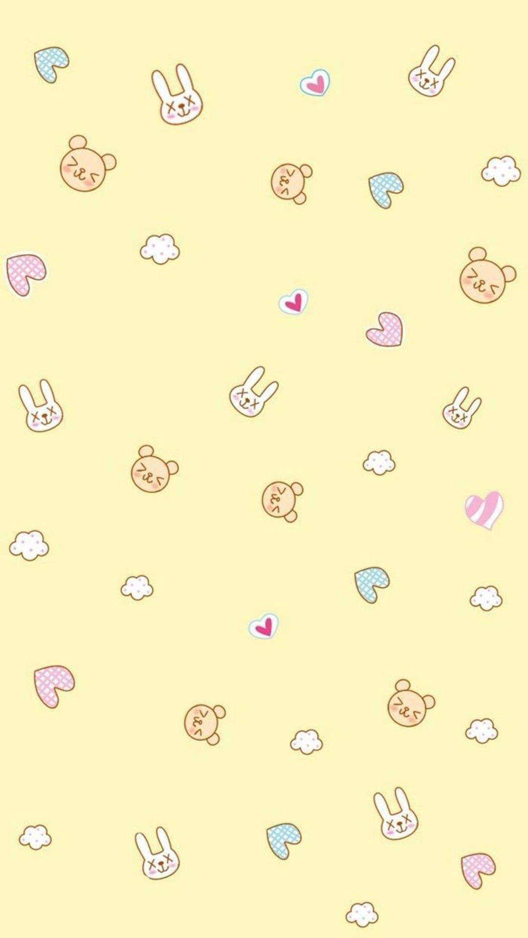 Bear at Bunny Pastel Yellow Aesthetic Wallpaper