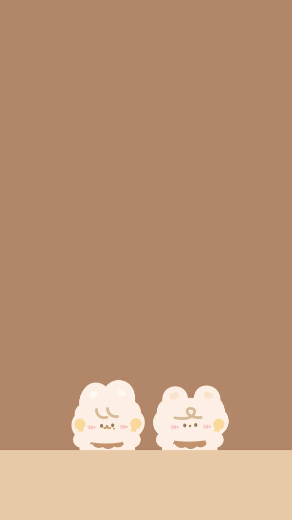 Beige Aesthetic na may mga Kawaii na Tauhan Wallpaper