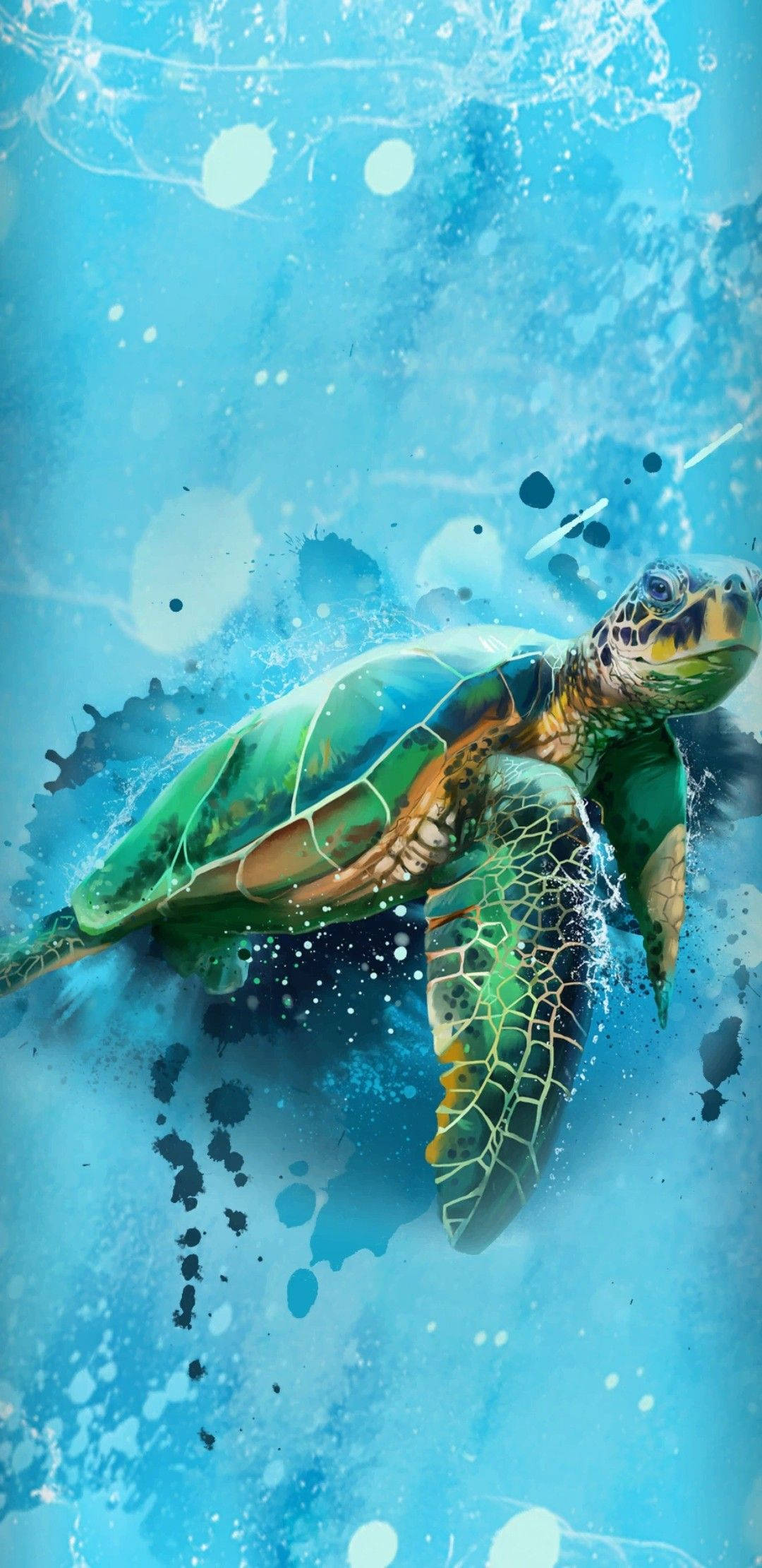 Berde at Cute na Pag-splash ng Pintura ng Pagong Wallpaper
