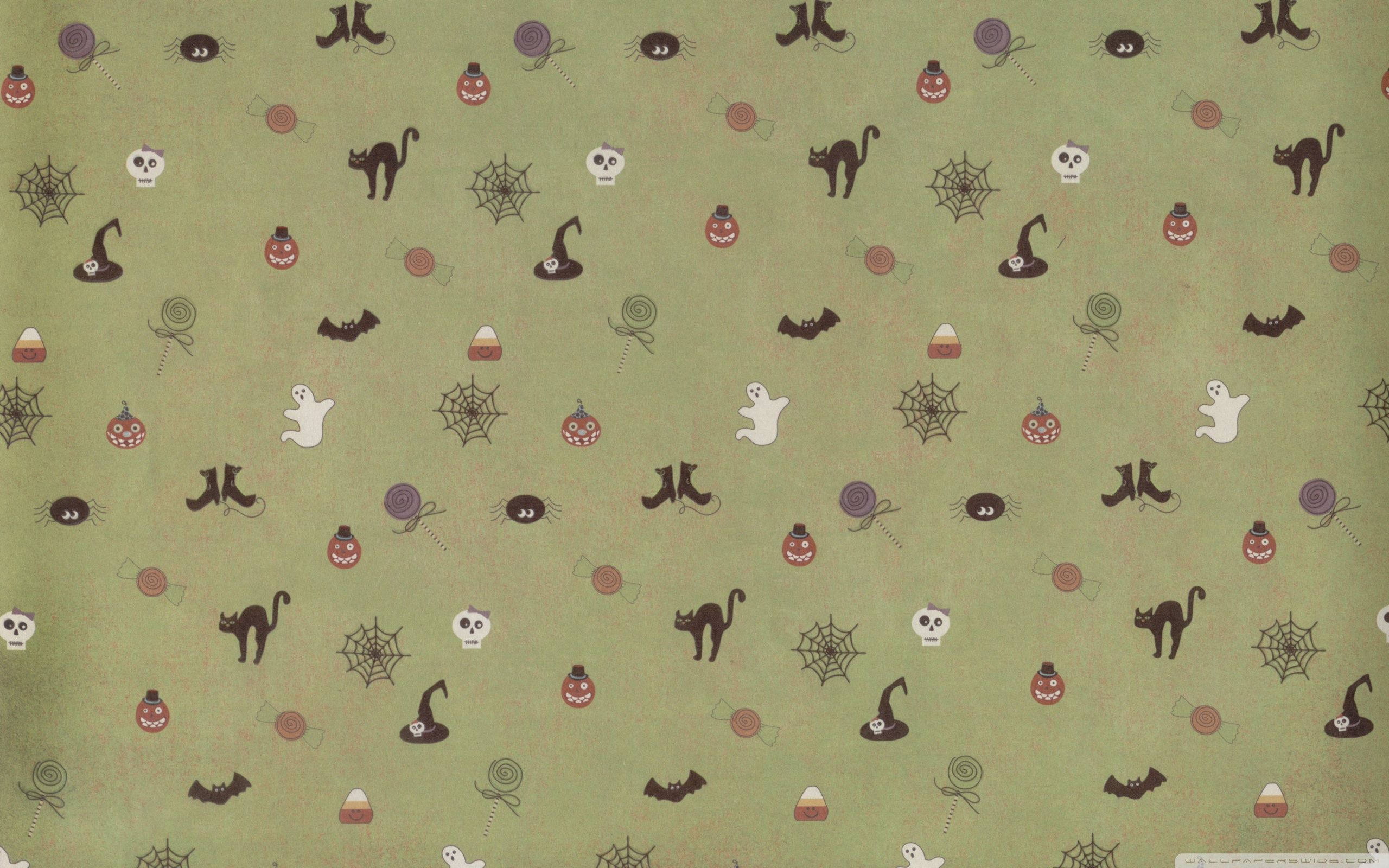Berde na Cute Aesthetic na Pattern para sa Halloween Wallpaper