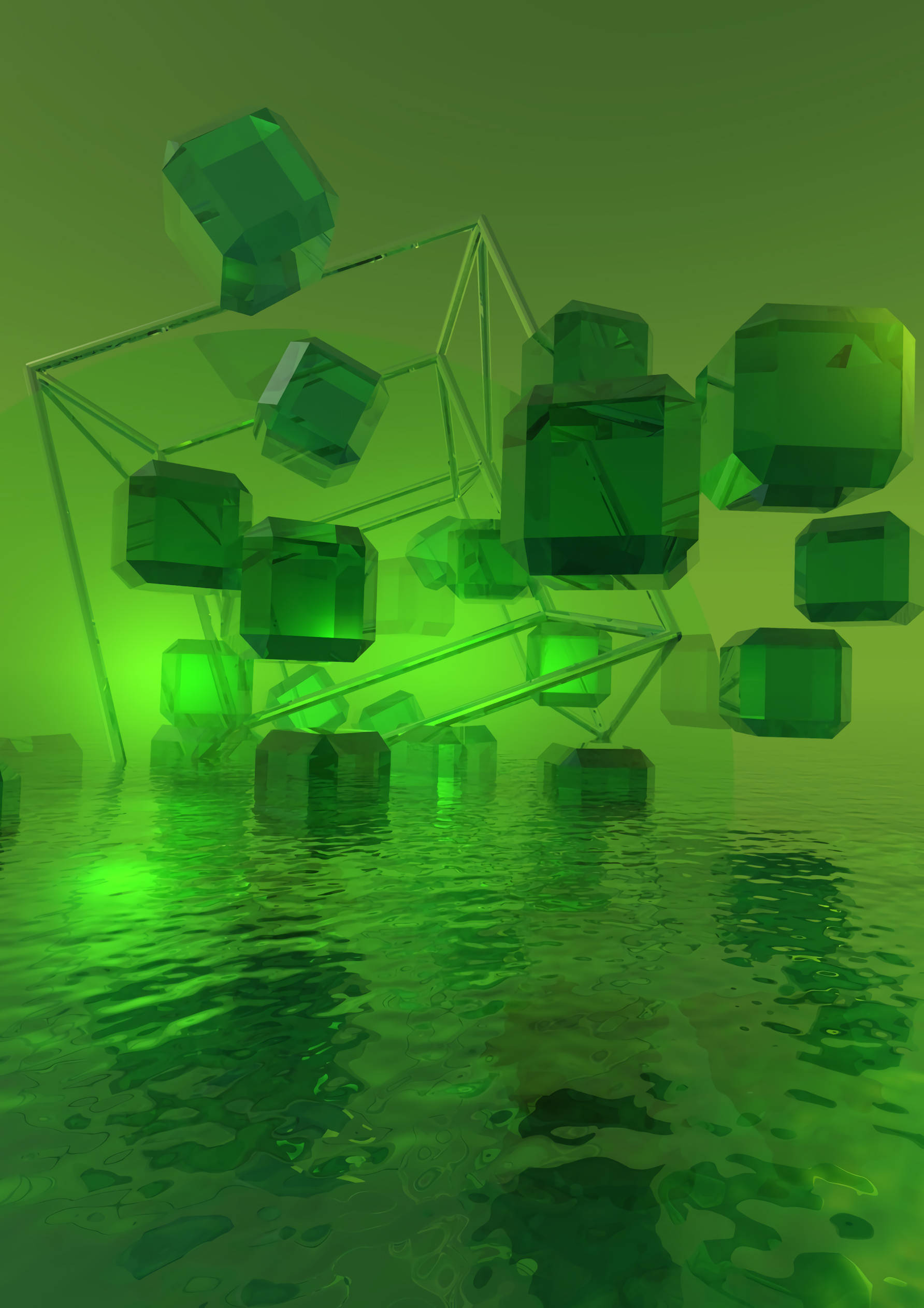 Berdeng Kristal na 3D Cubes Wallpaper