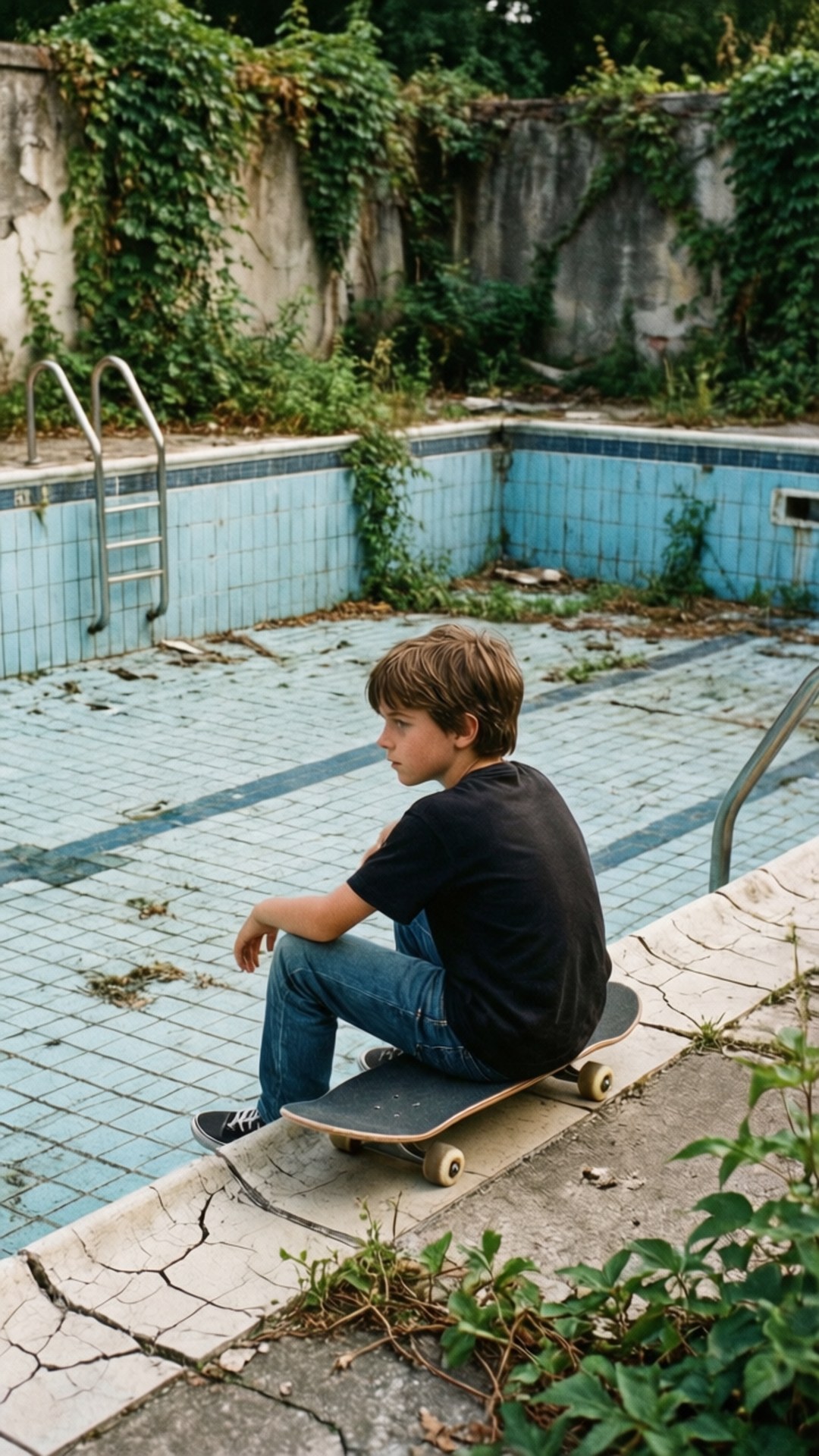 Bibing Lumubog sa Inabandunang Pool Wallpaper