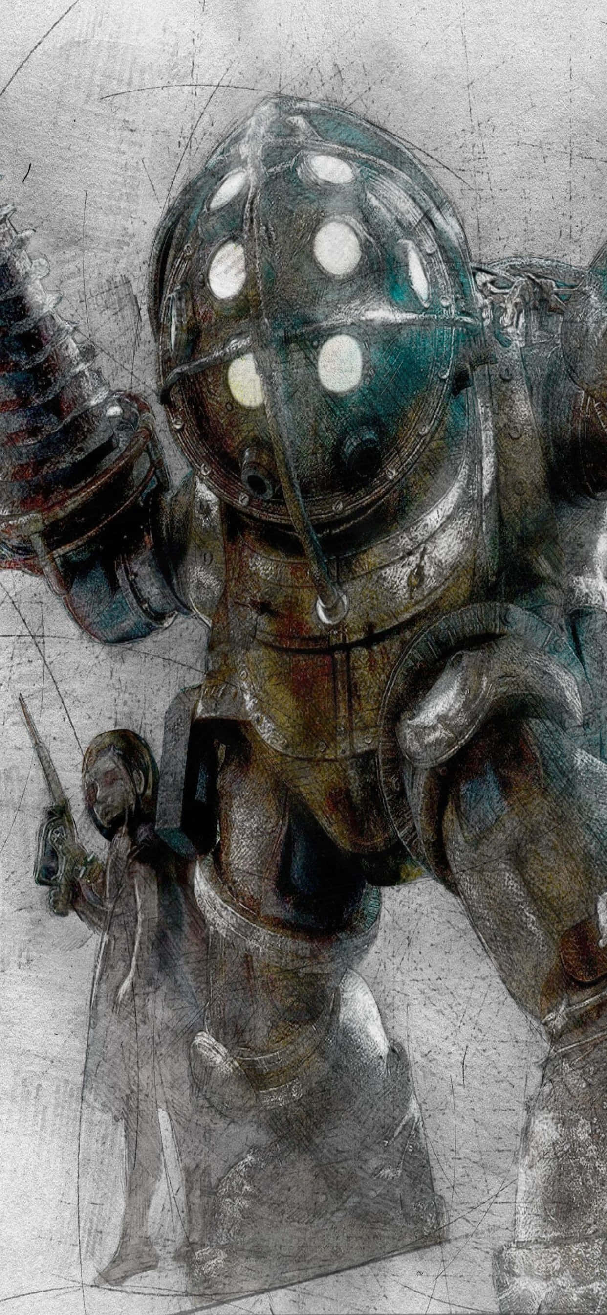 Big Daddy Drawing iPhone Xs Max Bioshock Infinite Background Wallpaper
