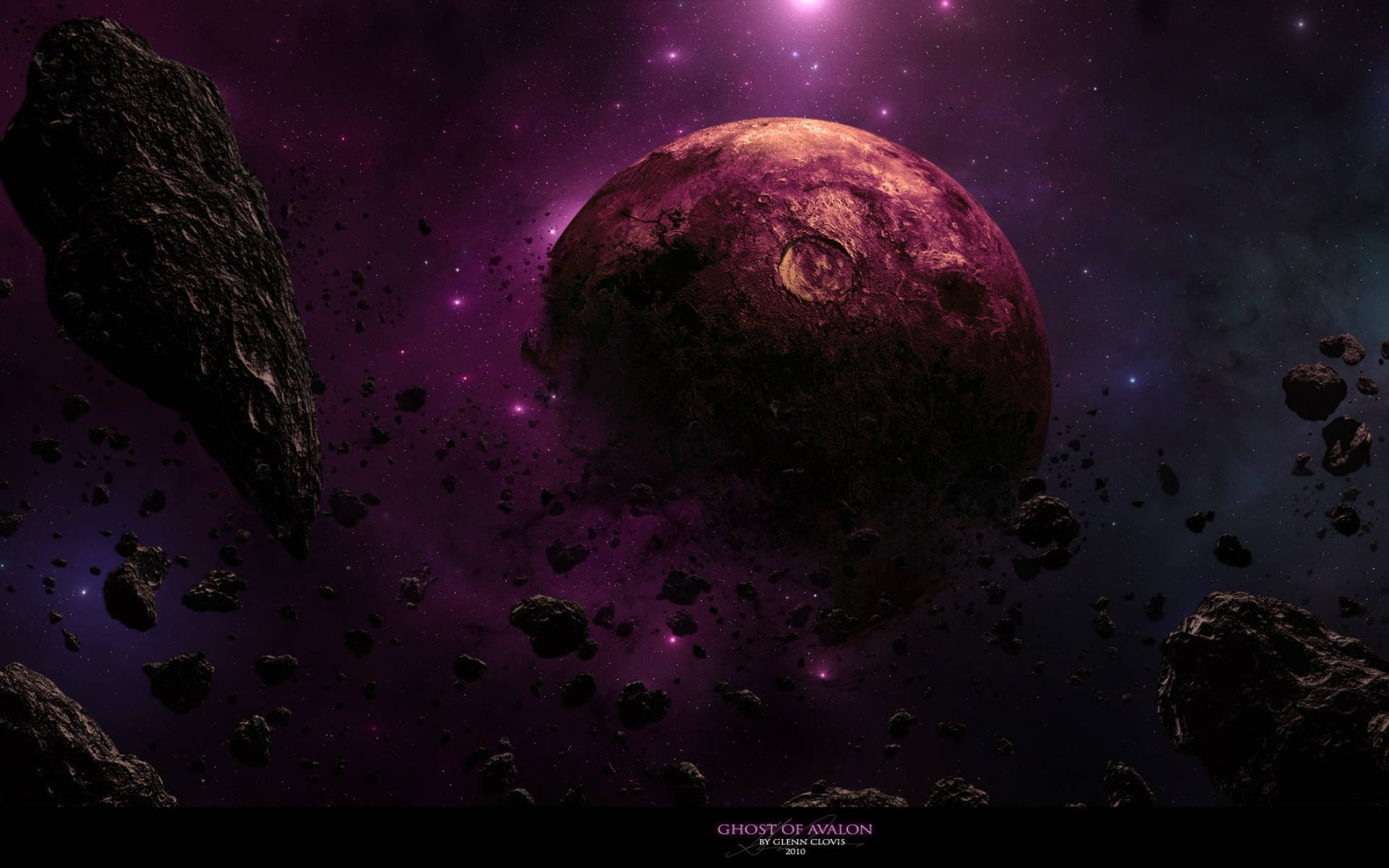 Bituing Purple Galaxy Moon na May Shutter Effect Wallpaper