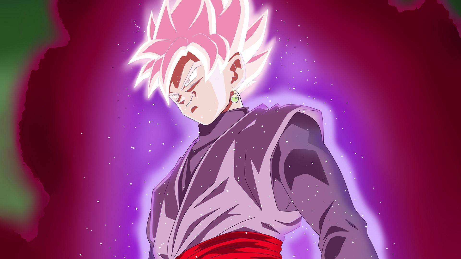 Black Goku na May Pink na Kumikislap na Aura Wallpaper